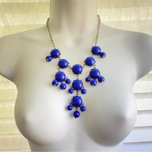 Royal Blue Bubble Statement Necklace Silvertone - Picture 4 of 6